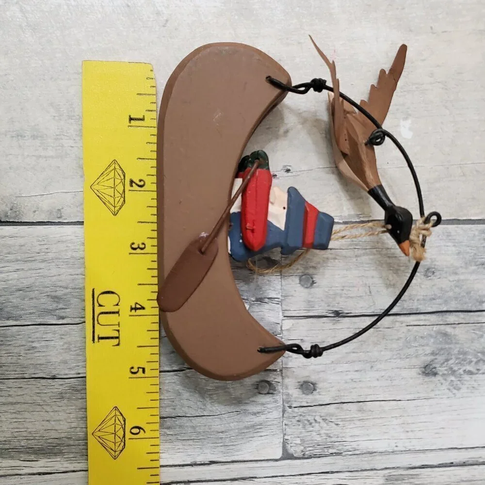 Wood Christmas Ornament Canoe Boater and Duck (unused)
